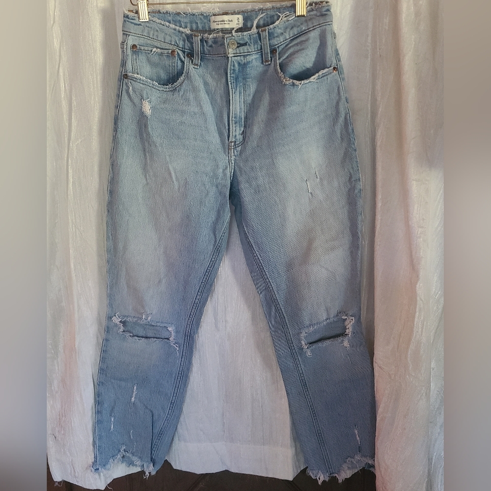 Abercrombie & Fitch Blue Straight Leg Jeans Distressed